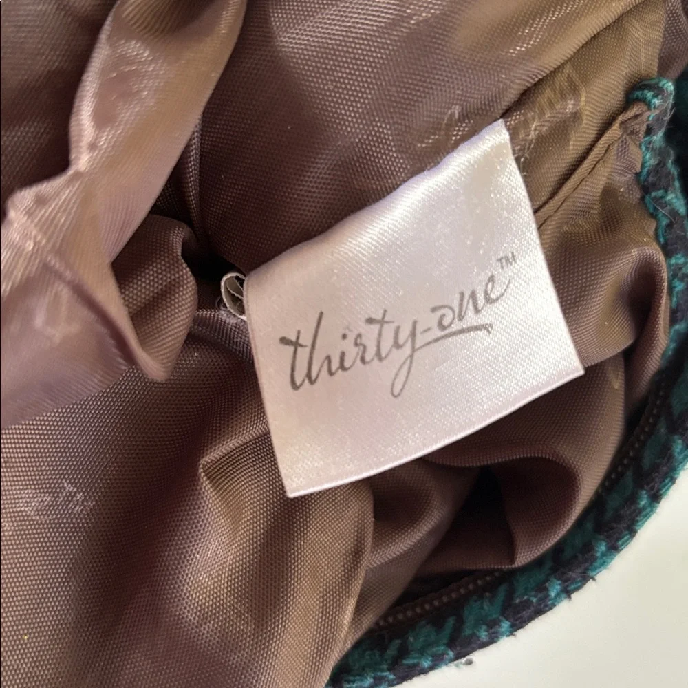 Thirty-One Teal/Brown Houndstooth Poly/Wool Blend Crossbody Bag